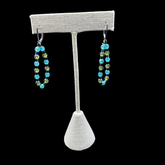 Long Iridescent Beaded Necklace Earrings Set Coastal Mermaid Tropical Gorpcore - Picture 2 of 8